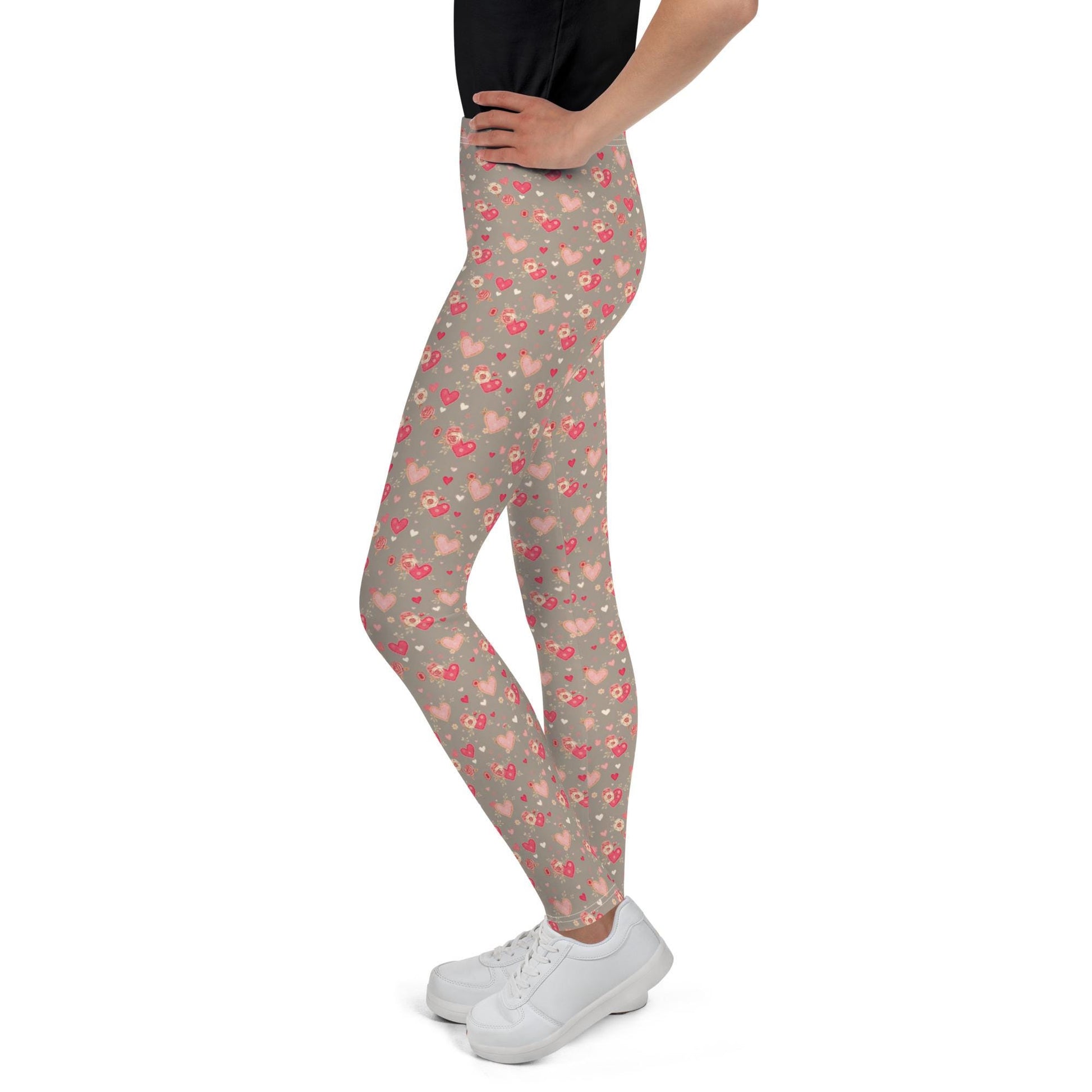 Love & Heart Youth Leggings – Perfect Valentine’s Day Gift for Girls