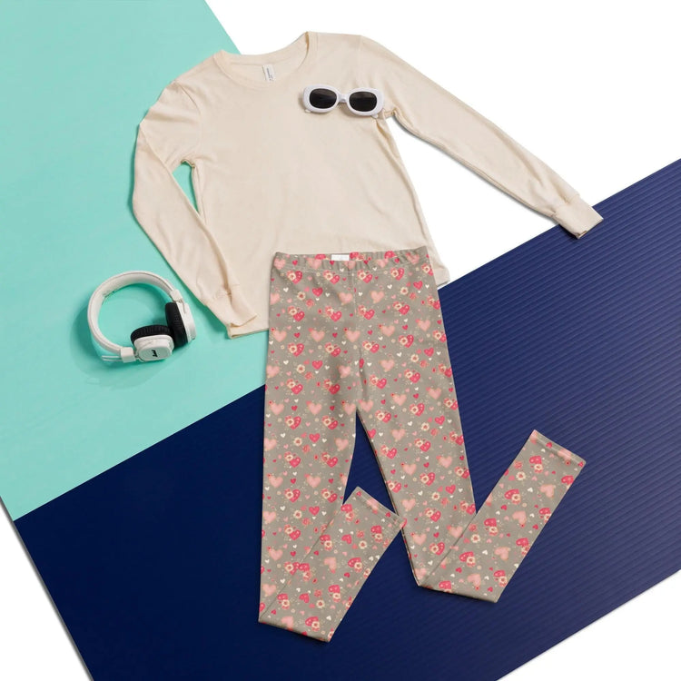 Love & Heart Youth Leggings – Perfect Valentine’s Day Gift for Girls