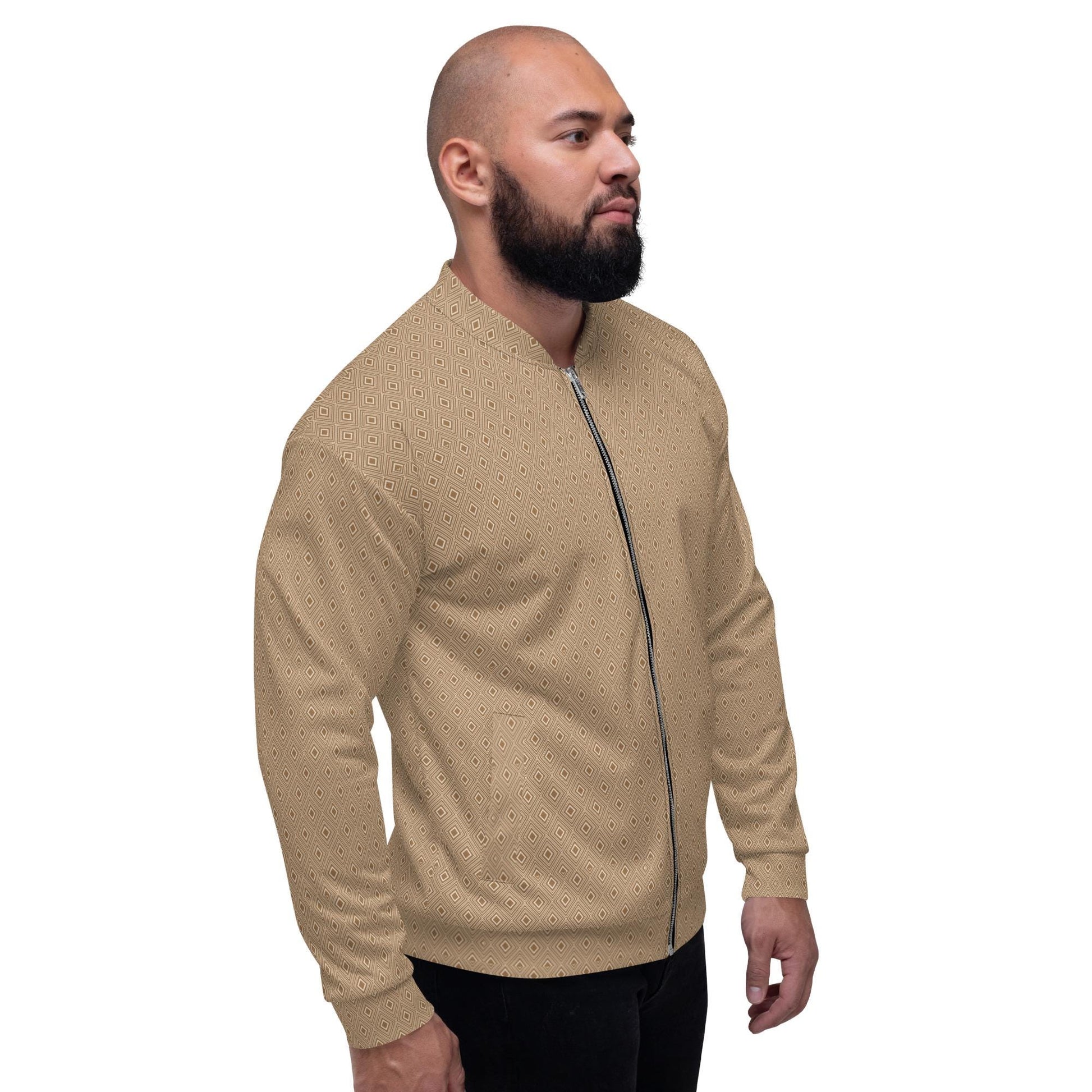 Geometric All-Over Pattern Men’s Bomber Jacket | Stylish Casual Outerwear | Trendy & Comfortable Fashion Jacket for Men