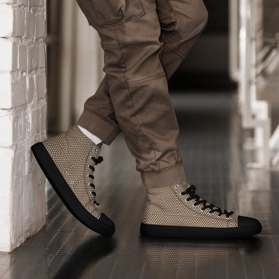 Geometric All-Over Pattern Men’s High Tops | Trendy Custom Sneakers | Stylish Modern Footwear for Men | Unique, Bold & Comfortable