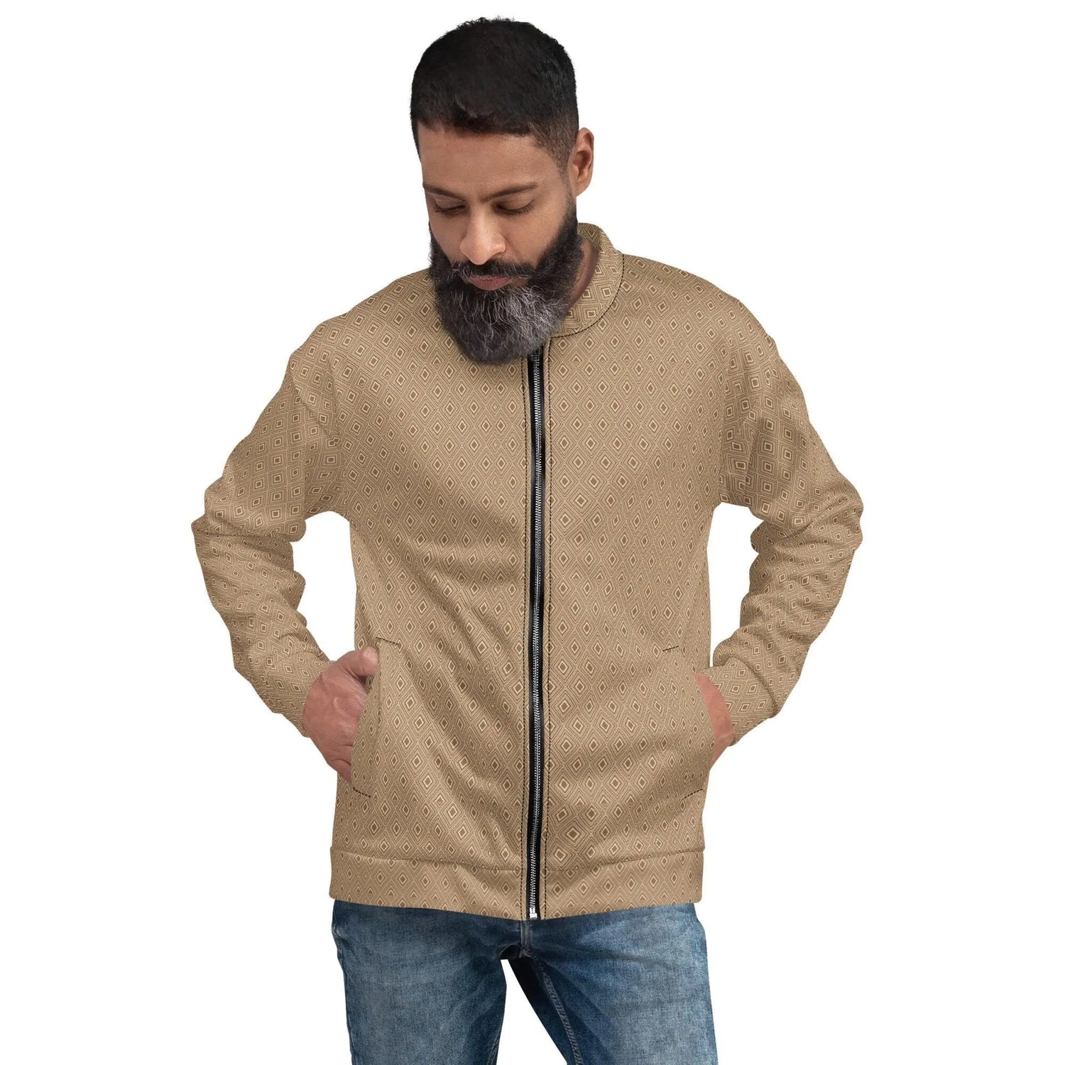 Geometric All-Over Pattern Men’s Bomber Jacket | Stylish Casual Outerwear | Trendy & Comfortable Fashion Jacket for Men