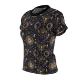 Celestial Print Women Sew Tee, Cosmic T-Shirt, Astrology Top, Bohemian Style Shirt, Gift for Women, Starry Night Tee
