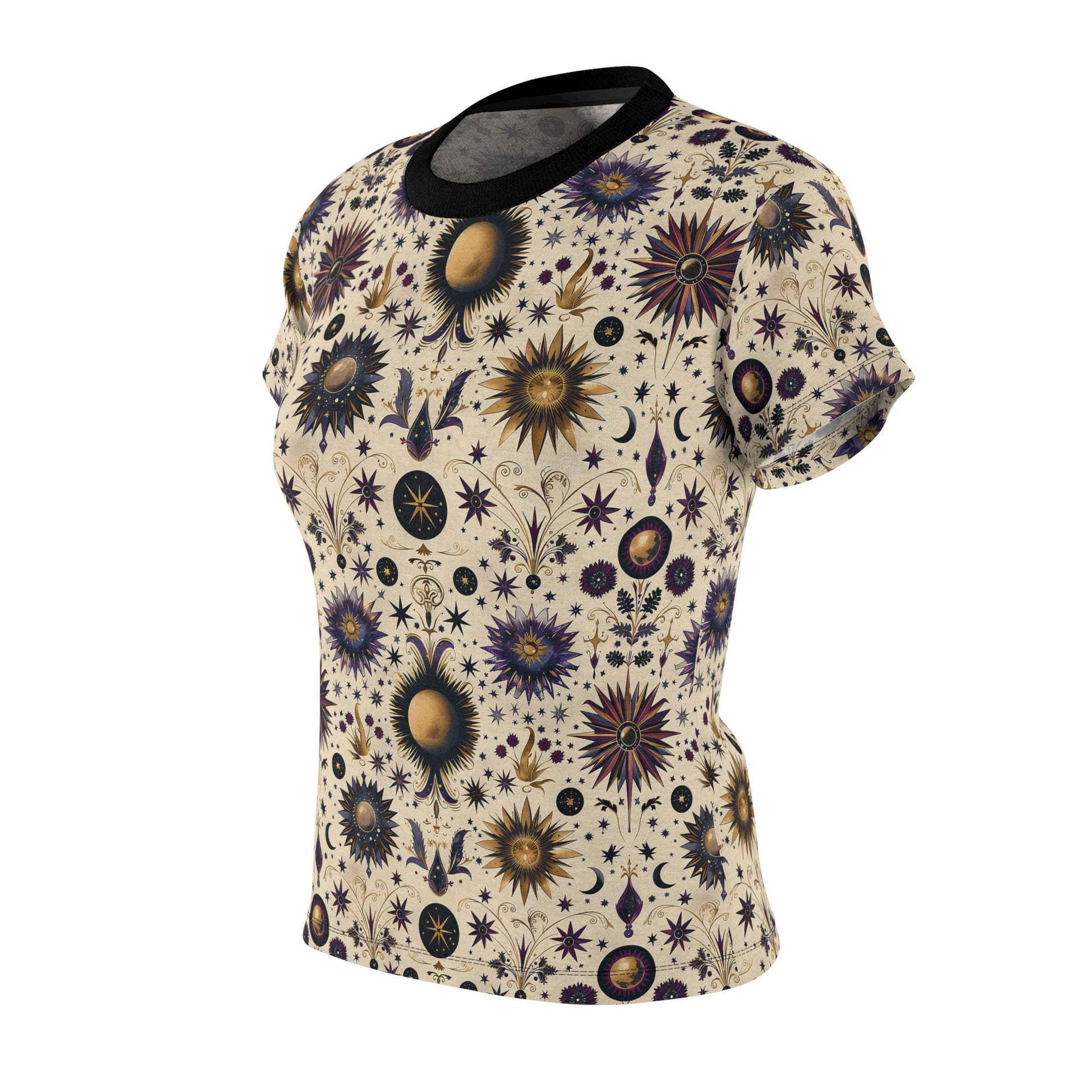 Celestial Floral Women's Tee, Boho Style T-Shirt, Festival Wear, Astrology Tee, Unique Graphic Top, Gift for Her