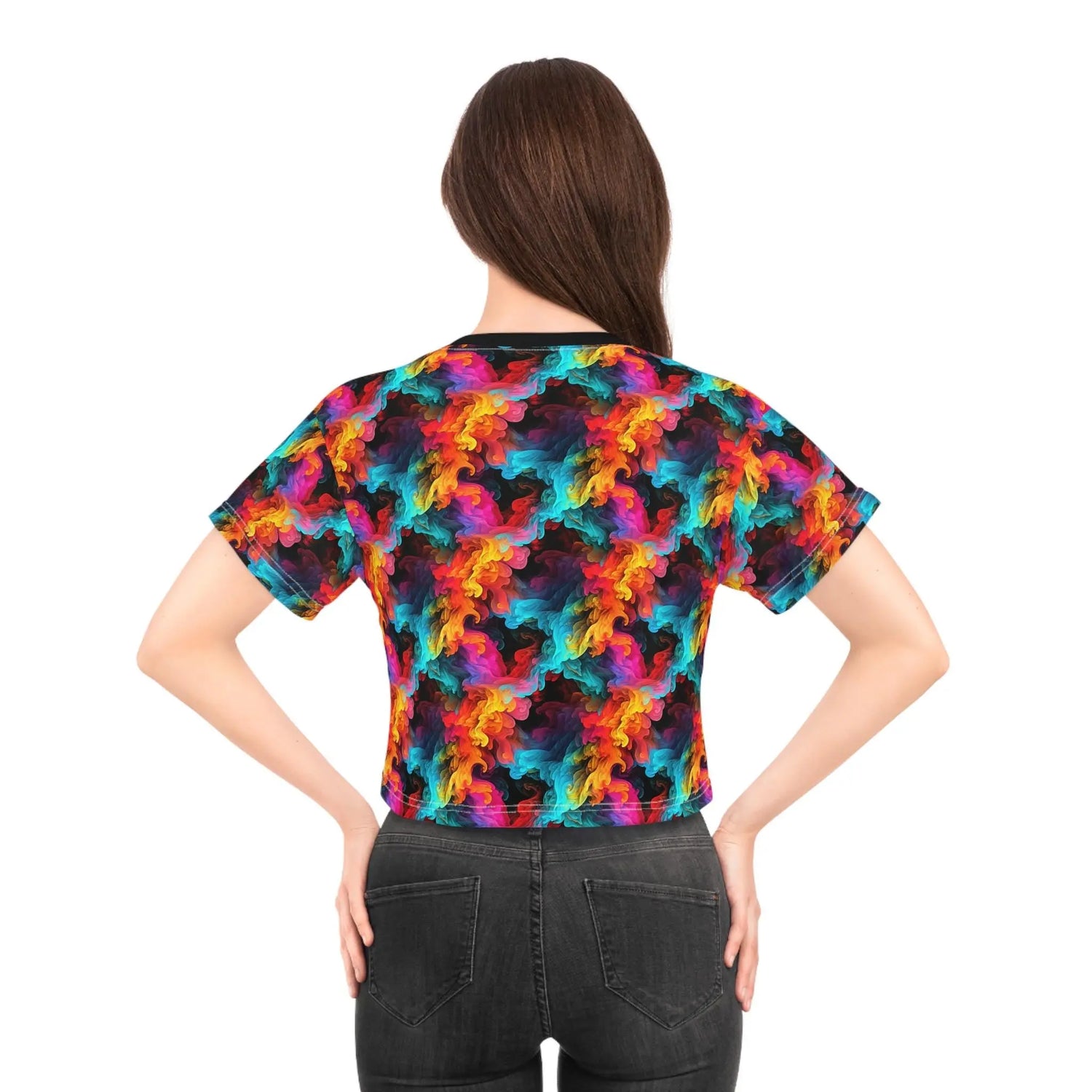 Colorful Abstract Crop Tee, Psychedelic Shirt, Vibrant Summer Top, Festival Fashion, Casual Streetwear, Unique Gift Idea