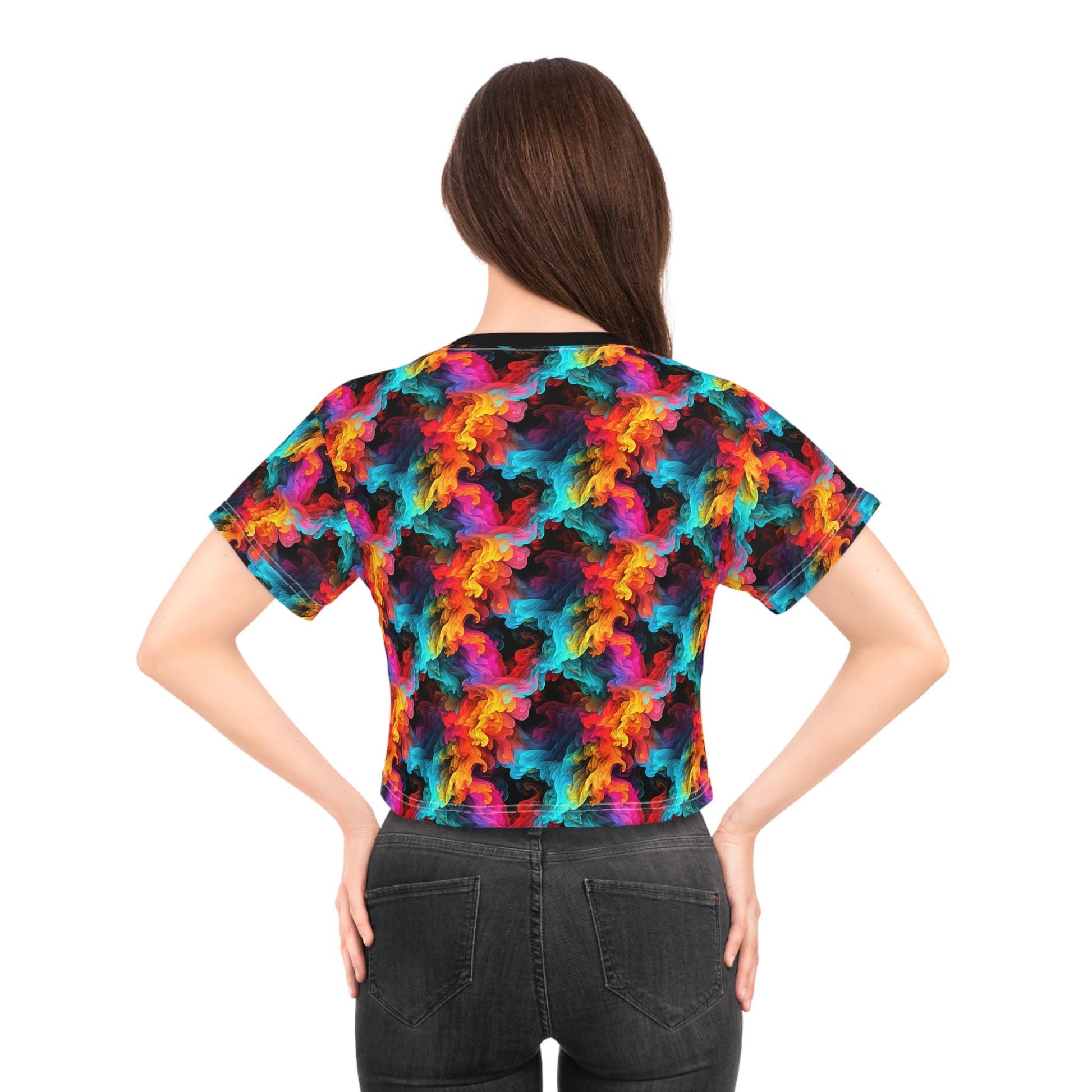 Colorful Abstract Crop Tee, Psychedelic Shirt, Vibrant Summer Top, Festival Fashion, Casual Streetwear, Unique Gift Idea