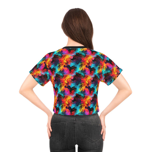 Colorful Abstract Crop Tee, Psychedelic Shirt, Vibrant Summer Top, Festival Fashion, Casual Streetwear, Unique Gift Idea
