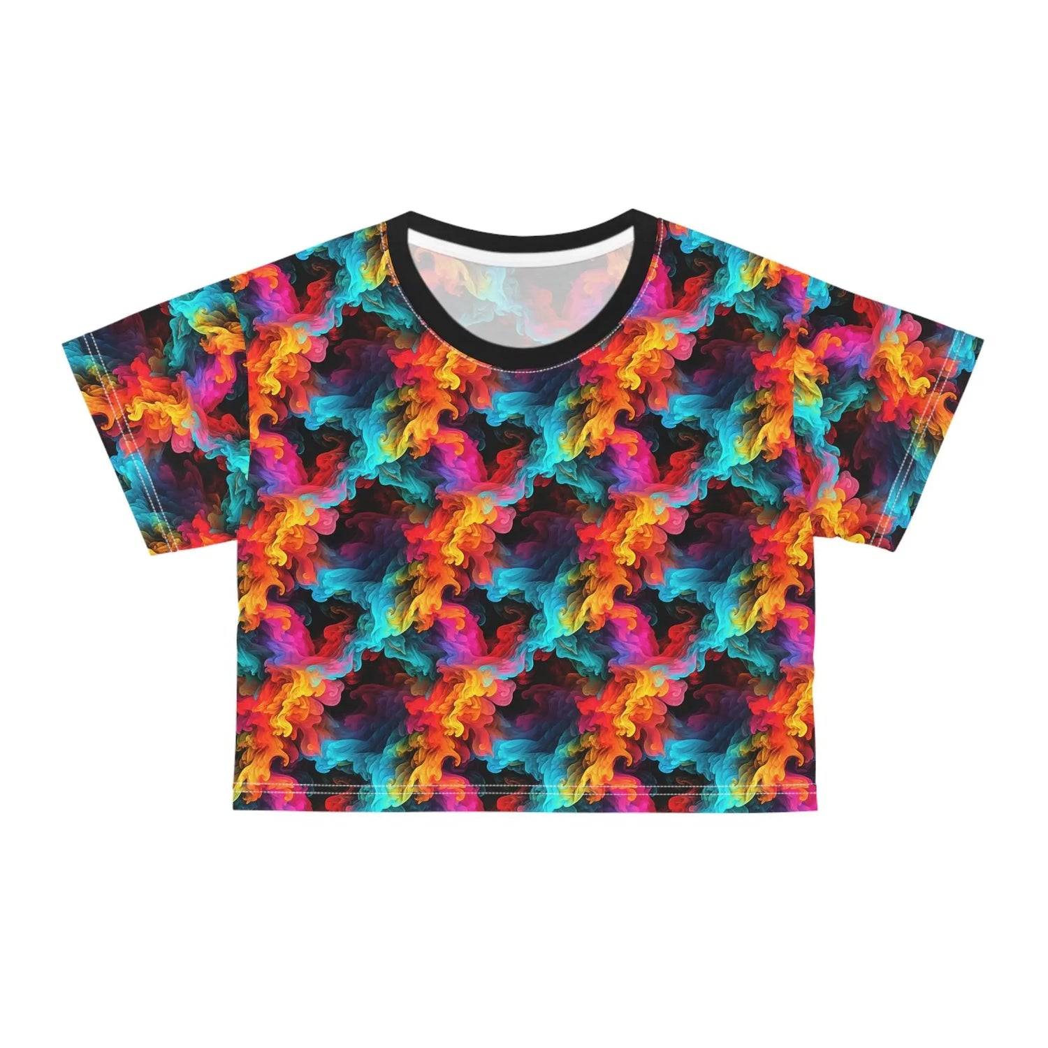 Colorful Abstract Crop Tee, Psychedelic Shirt, Vibrant Summer Top, Festival Fashion, Casual Streetwear, Unique Gift Idea