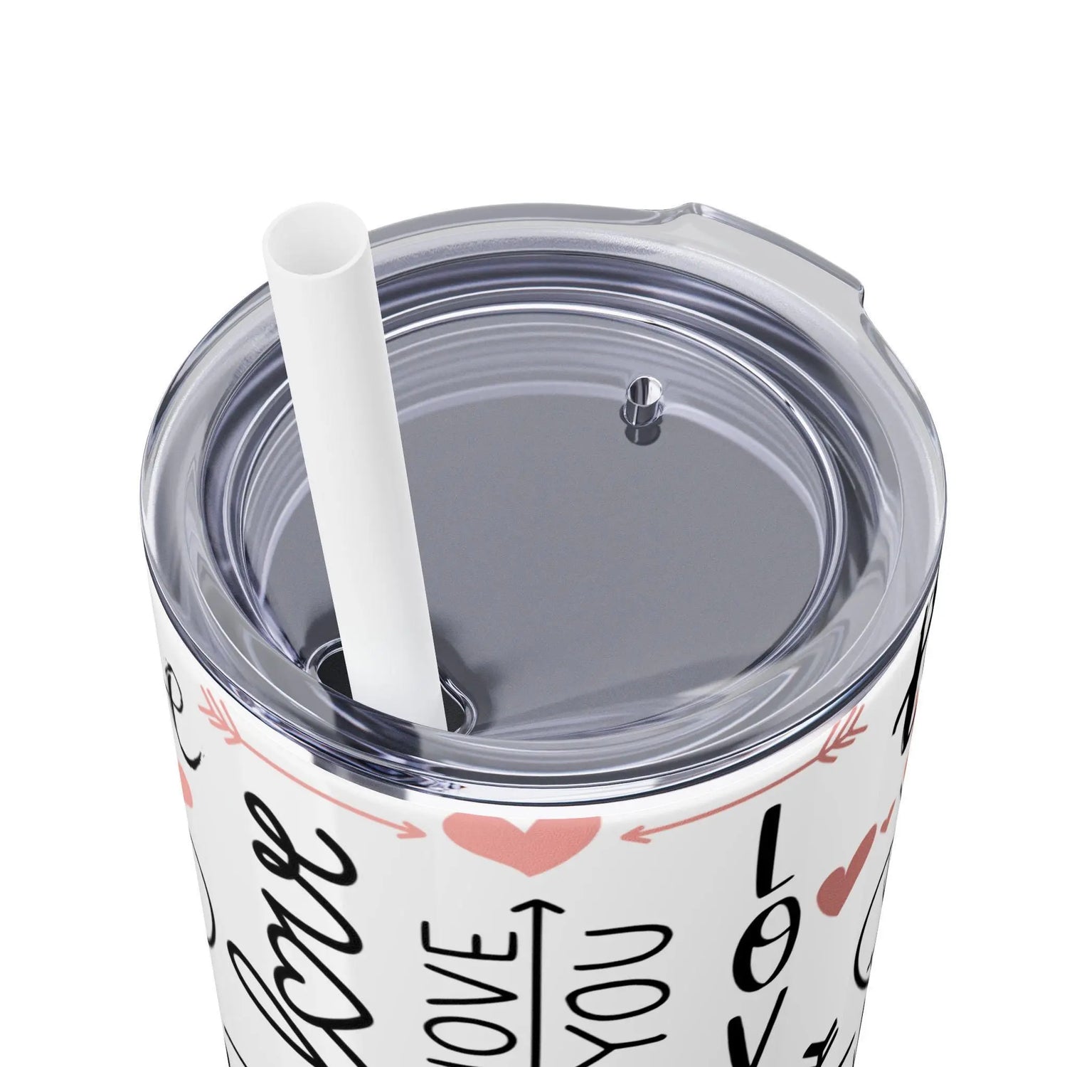 Love-Themed Skinny Tumbler with Straw, 20oz - Valentine&