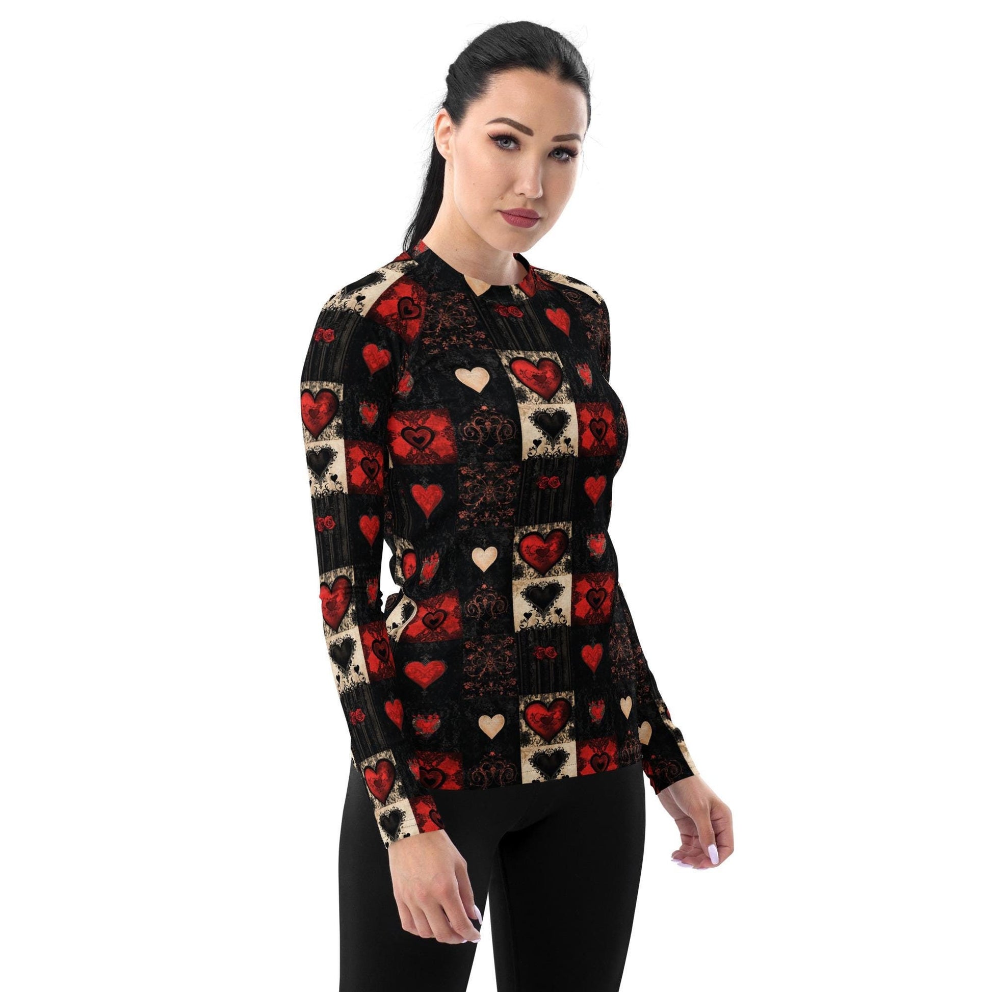 Women&#39;s Stylish Valentine Heart Rash Guard - Casual Everyday Shirt, Trendy & Comfortable, Perfect for Valentine&#39;s Day or Everyday Wear