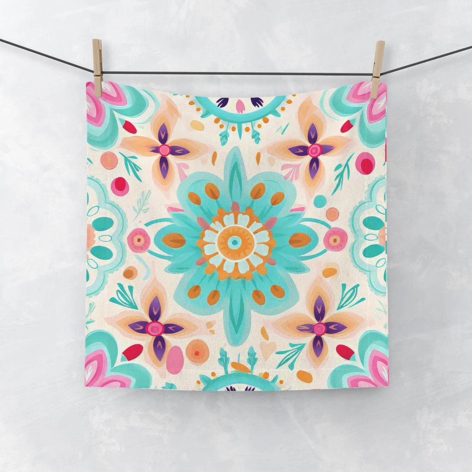 Vibrant Floral Face Towel, Bohemian Hand Towel, Bathroom Decor, Spa Gift, Beach Towel, Eco-friendly Washcloth