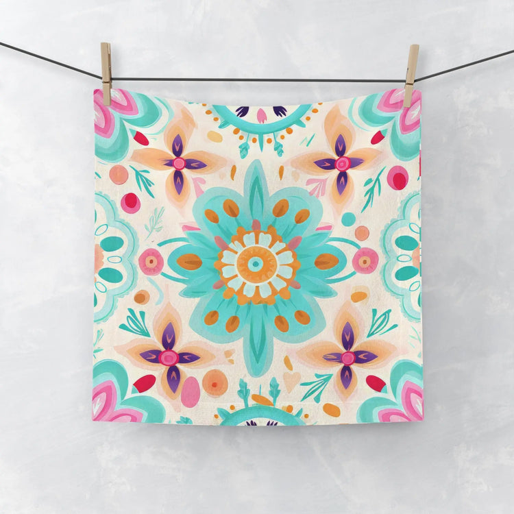 Vibrant Floral Face Towel, Bohemian Hand Towel, Bathroom Decor, Spa Gift, Beach Towel, Eco-friendly Washcloth