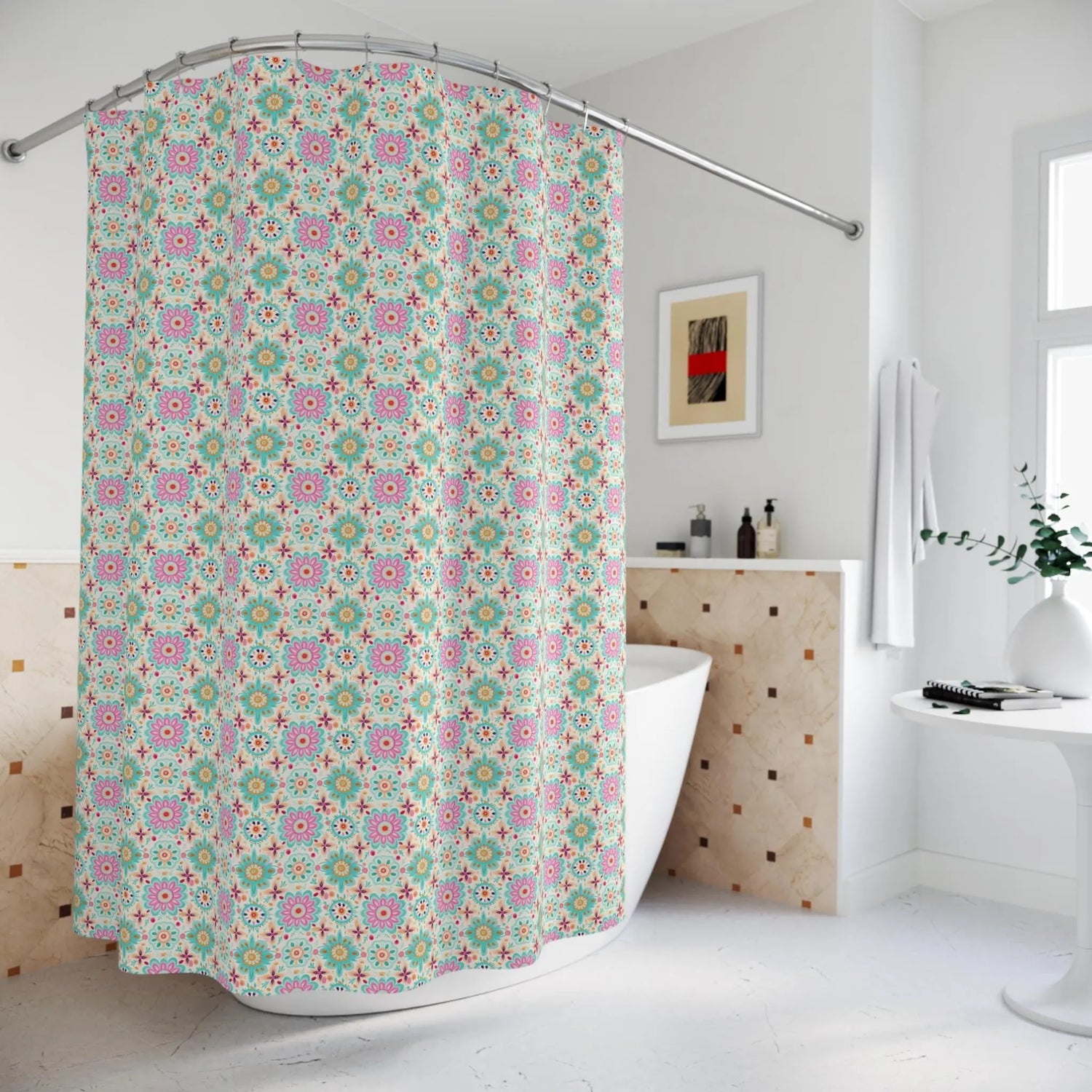 Colorful Floral Shower Curtains - Boho Chic Bathroom Decor, Vibrant Home Accessories, Gift for Housewarming, Summer Vibes, Spa Retreat