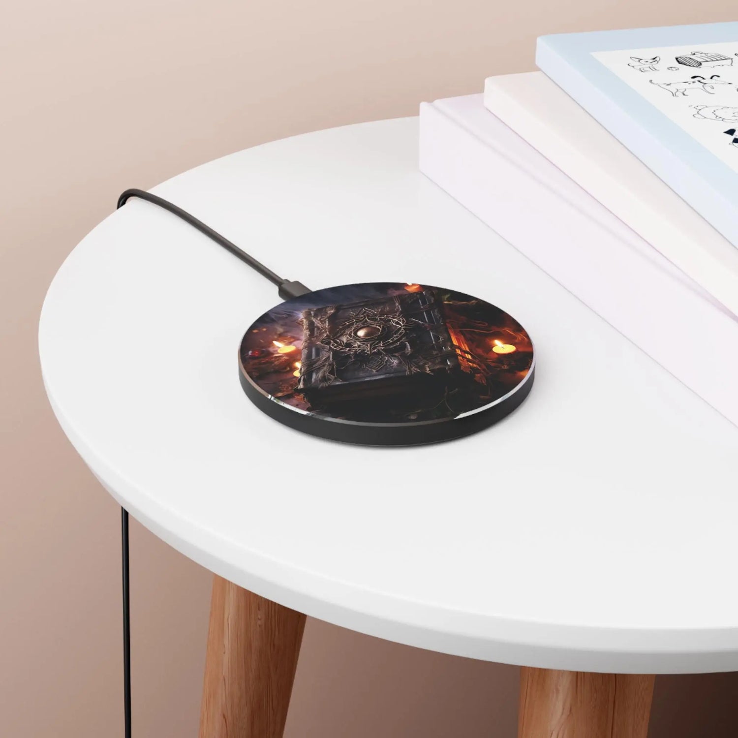 Mystical Book Design Wireless Charger for Tech Lovers, Fast Charging Pad, Gift for Witchy Vibes, Home Decor, Magical Accessory