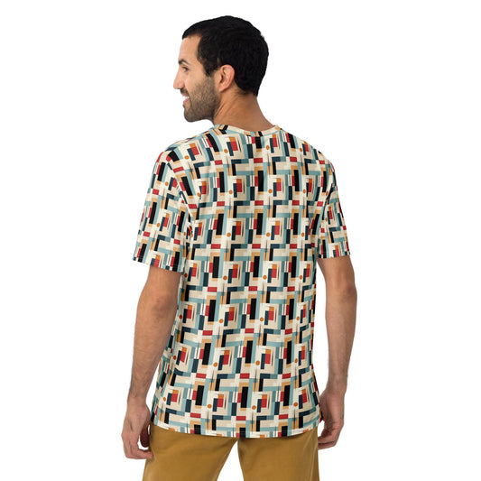 Modern Men&#39;s Geometric 90&#39;s Style T-shirt - All Over Pattern, Retro Graphic Design, Trendy Streetwear, Bold & Detailed Tee