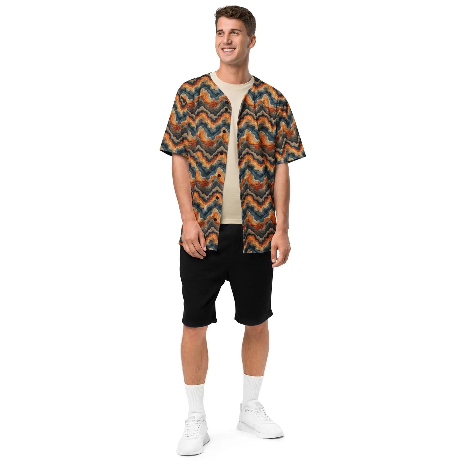 Modern Men’s Earthtone Swirl Marble Design Recycled Baseball Jersey - Eco-Friendly, Stylish, Trendy Sporty Streetwear
