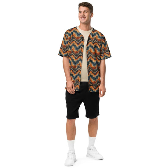 Modern Men’s Earthtone Swirl Marble Design Recycled Baseball Jersey - Eco-Friendly, Stylish, Trendy Sporty Streetwear