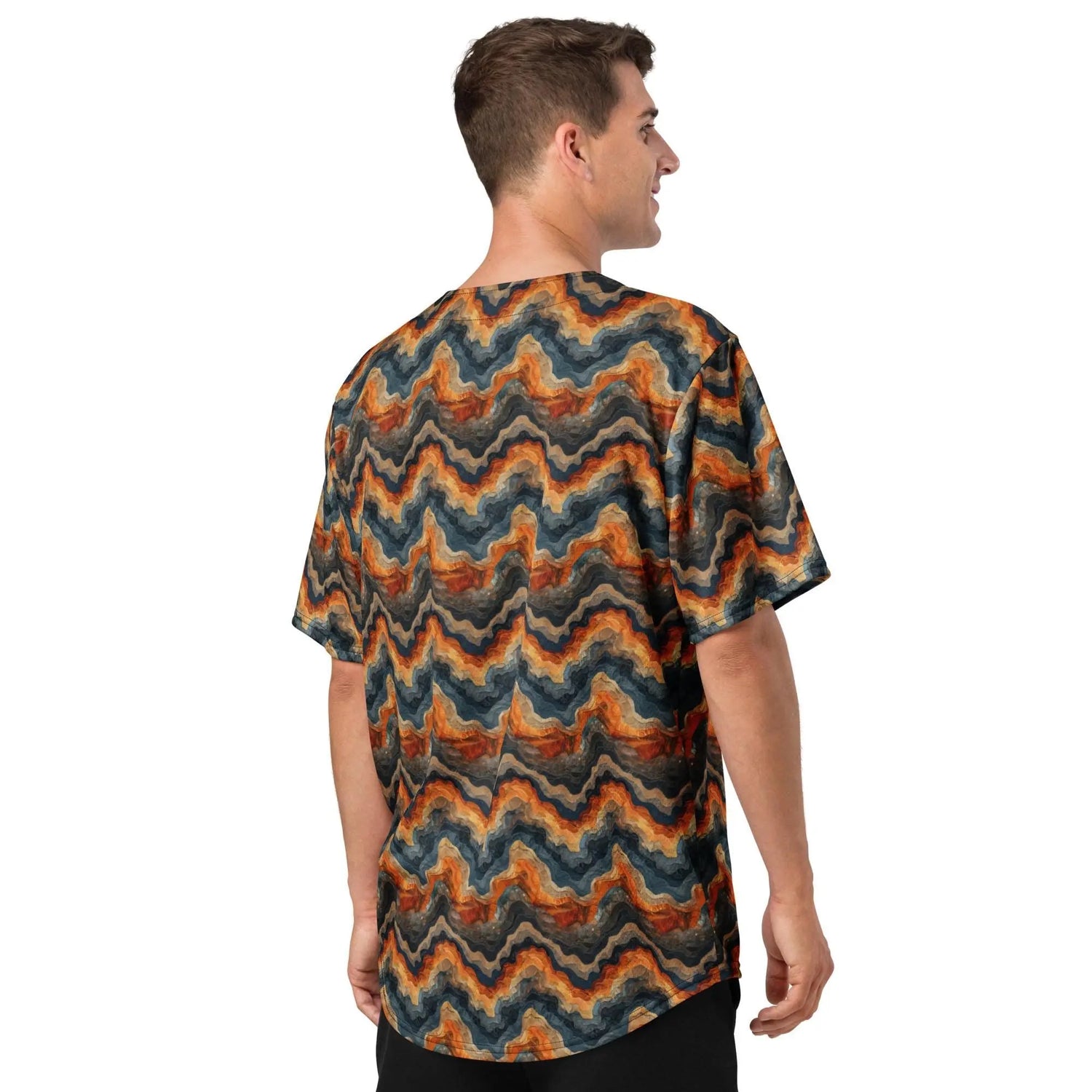Modern Men’s Earthtone Swirl Marble Design Recycled Baseball Jersey - Eco-Friendly, Stylish, Trendy Sporty Streetwear
