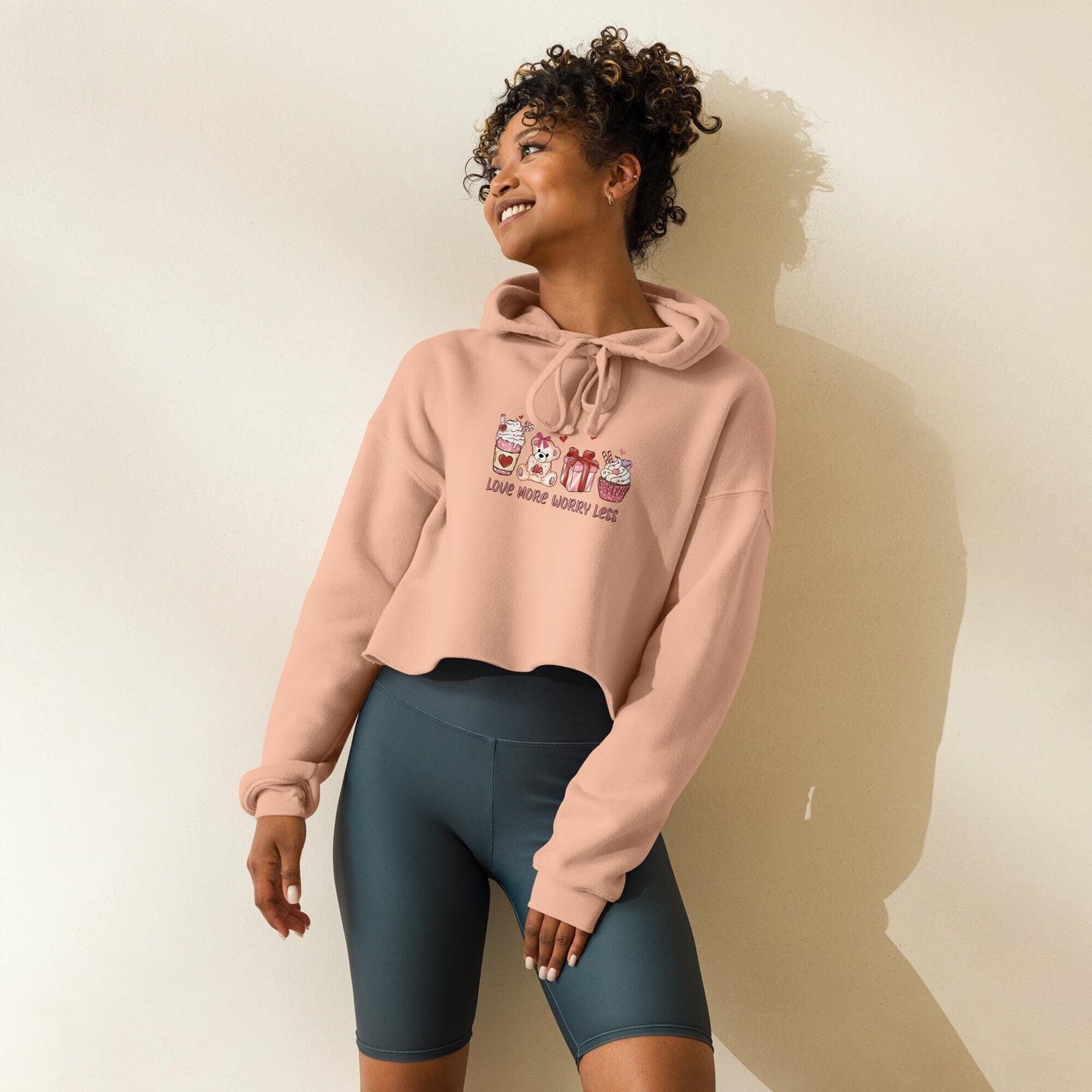Women&#39;s Valentine&#39;s Day Crop Hoodie - Cute & Cozy Love Graphic, Heart Design, Trendy Gift for Her, Soft Casual Sweatshirt Crop Hoodie