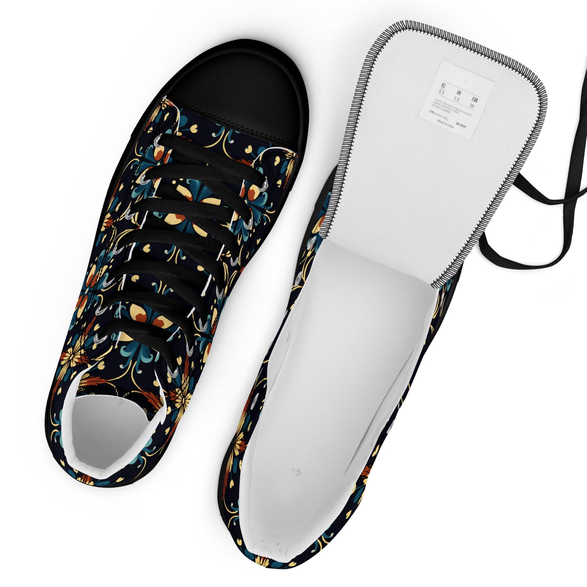 Men’s Vibrant Geometrical AOP High Top Shoes - Bold All-Over Print, Trendy Streetwear Sneakers, Unique Fashion Footwear