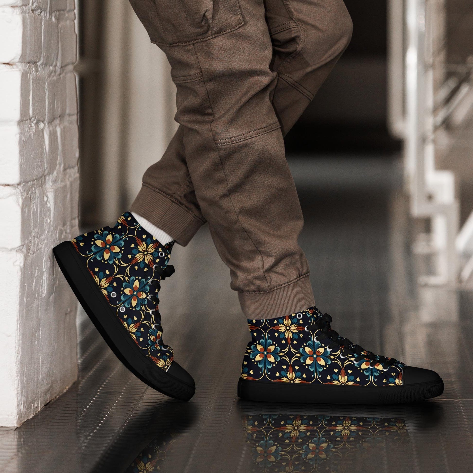Men’s Vibrant Geometrical AOP High Top Shoes - Bold All-Over Print, Trendy Streetwear Sneakers, Unique Fashion Footwear
