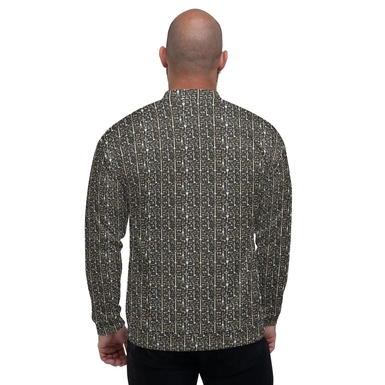 Men’s Geometric All-Over Pattern Bomber Jacket – Stylish & Trendy Streetwear Jacket for Modern Men – Fashionable Outerwear
