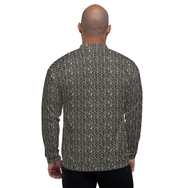 Men’s Geometric All-Over Pattern Bomber Jacket – Stylish & Trendy Streetwear Jacket for Modern Men – Fashionable Outerwear