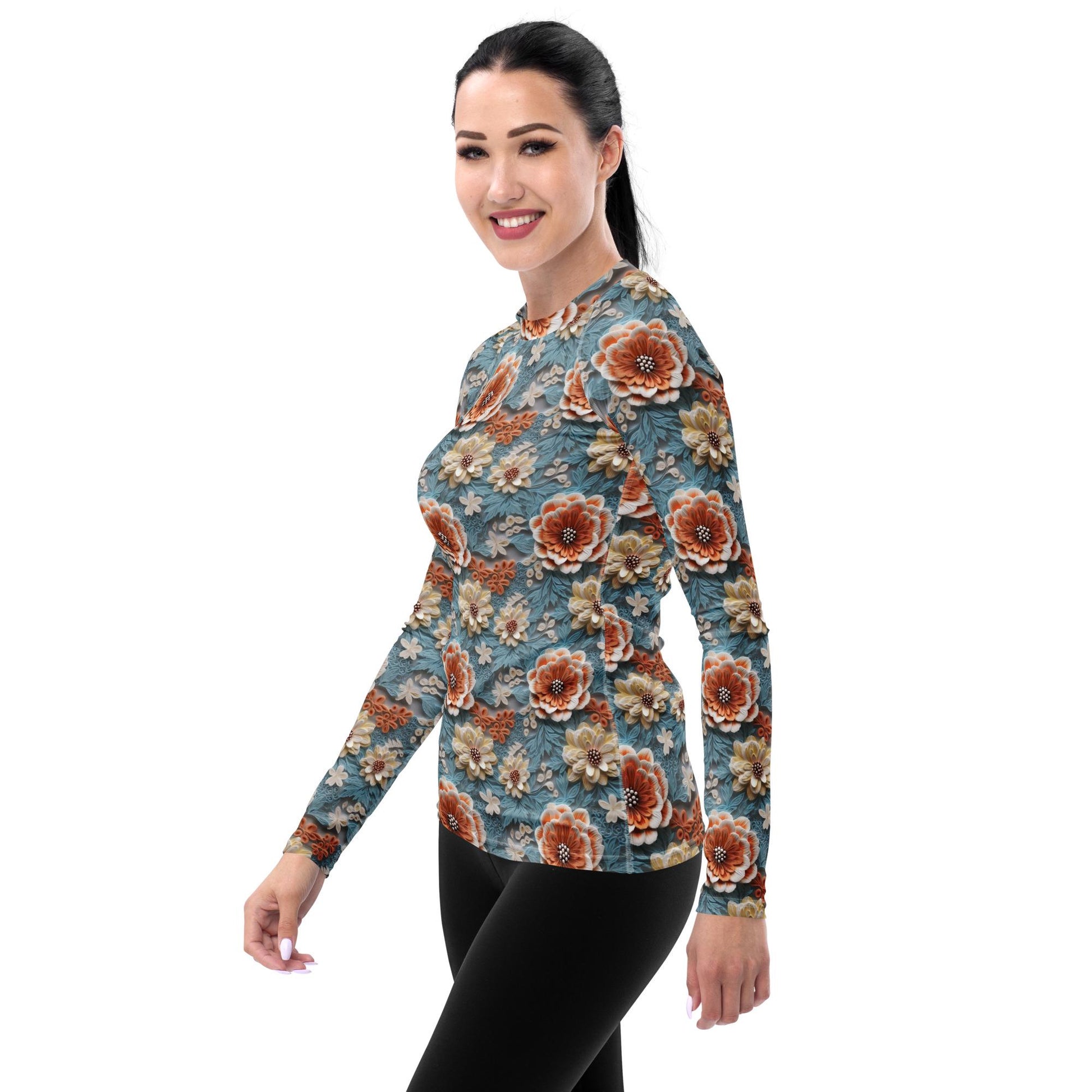 Floral Women&#39;s Rashguard Top | All-Over Pattern UV Protection for Active Everyday Wear | Stylish & Comfortable Swim Shirt for Sun Protection