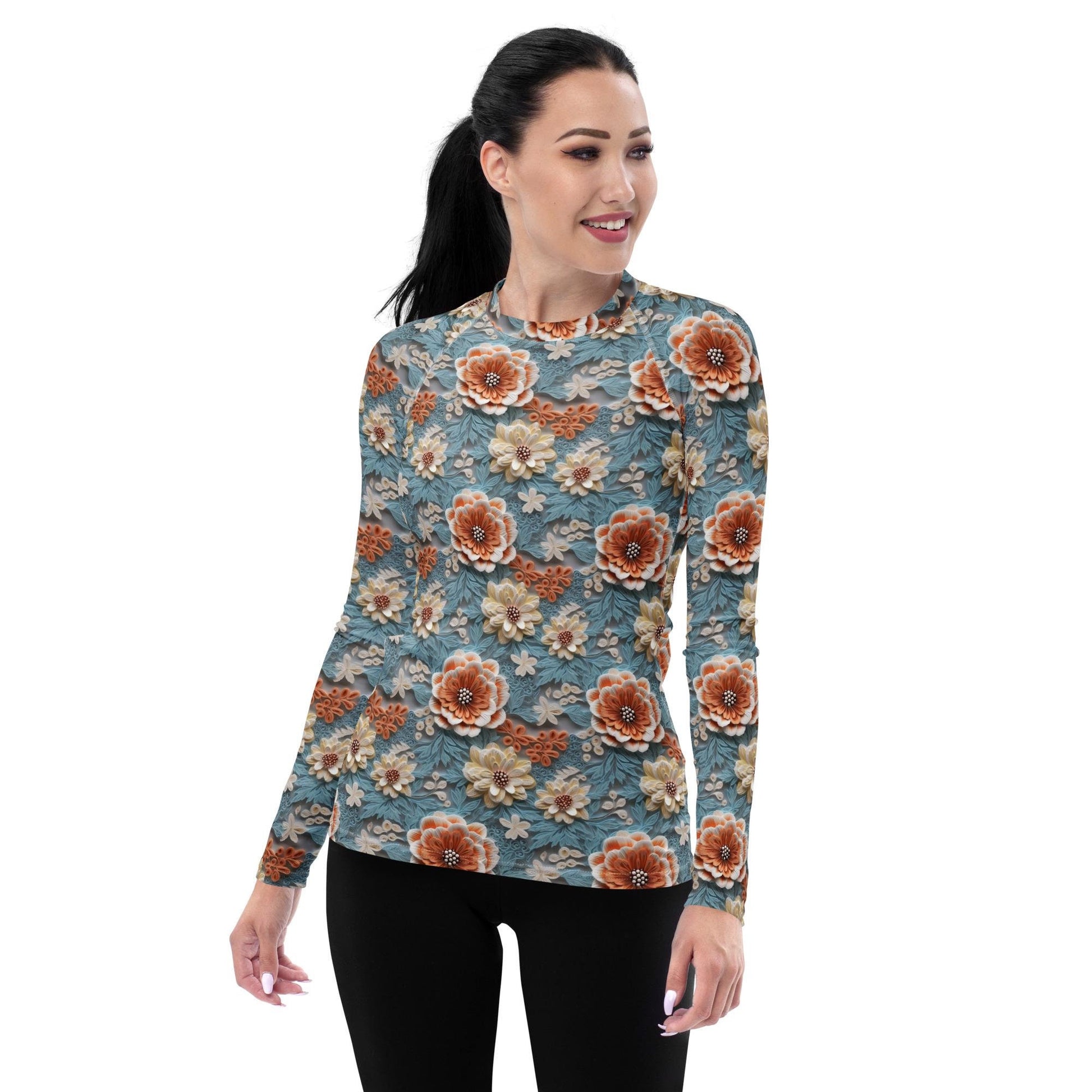 Floral Women&#39;s Rashguard Top | All-Over Pattern UV Protection for Active Everyday Wear | Stylish & Comfortable Swim Shirt for Sun Protection
