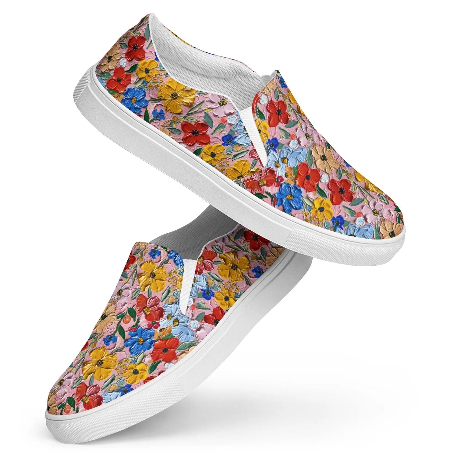 Hand-Painted Floral Print Canvas Slip-On Shoes for Women | Custom Floral Design Flats | Comfortable Everyday Slip-Ons | Unique Canvas Shoes