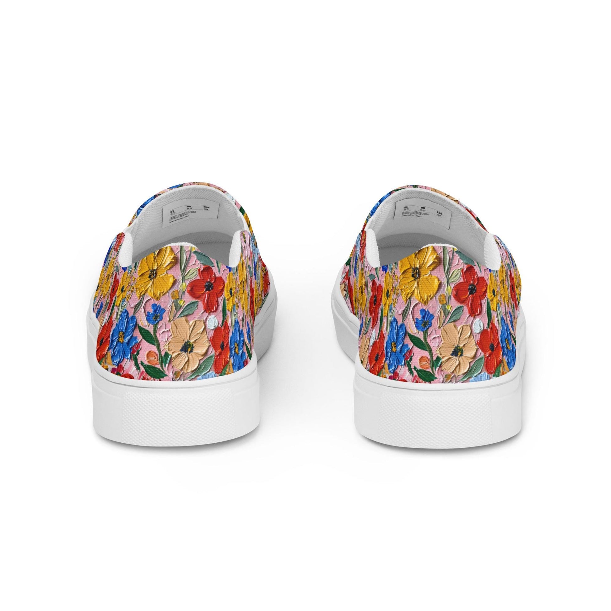 Hand-Painted Floral Print Canvas Slip-On Shoes for Women | Custom Floral Design Flats | Comfortable Everyday Slip-Ons | Unique Canvas Shoes