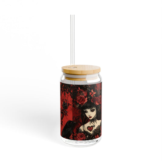 Gothic Art Sipper Glass, 16oz - Perfect for Halloween, Unique Gift for Goth Lovers, Eco-Friendly, Stylish Drinkware