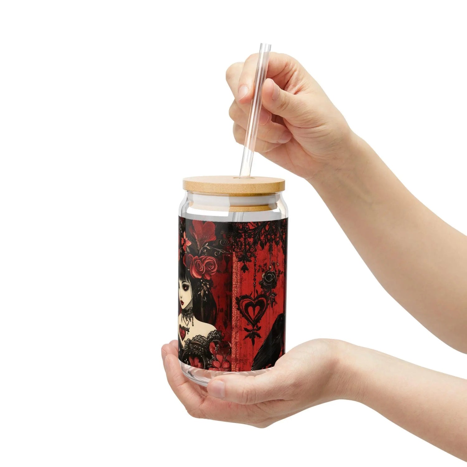Gothic Art Sipper Glass, 16oz - Perfect for Halloween, Unique Gift for Goth Lovers, Eco-Friendly, Stylish Drinkware