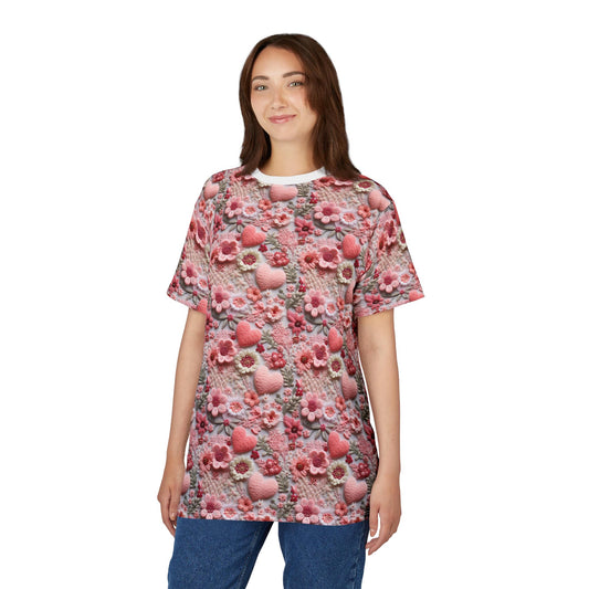 Floral Heart Women's Cut & Sew Tee, Perfect for Spring, Summer Casual Wear, Gift for Flower Lovers, Eco-Friendly Fashion, Unique Design