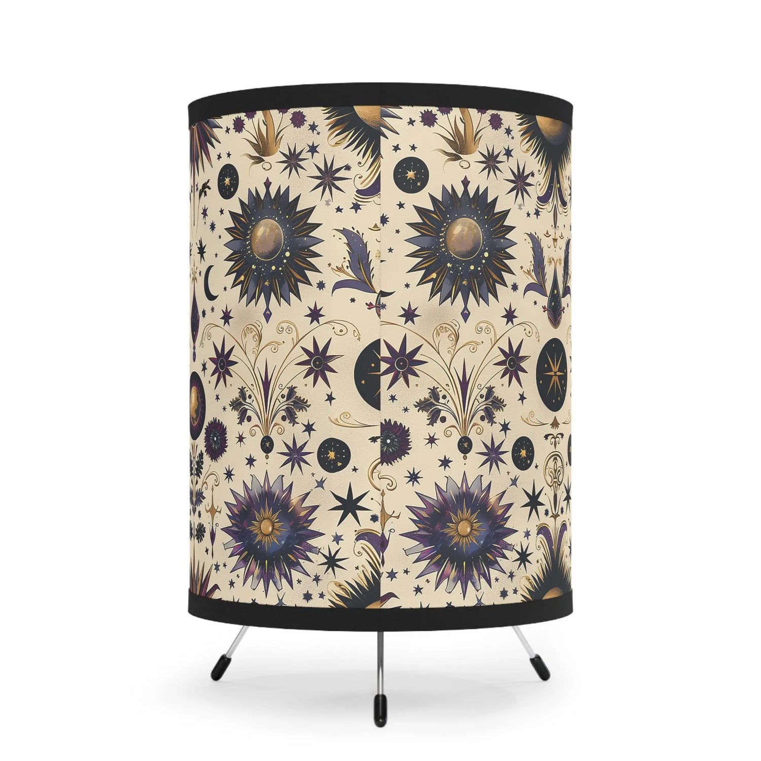 Bohemian Tripod Lamp with Celestial Design Shade, Home Decor, Meditative Lighting, Gift for Housewarming, Boho Aesthetic, Unique Night Light