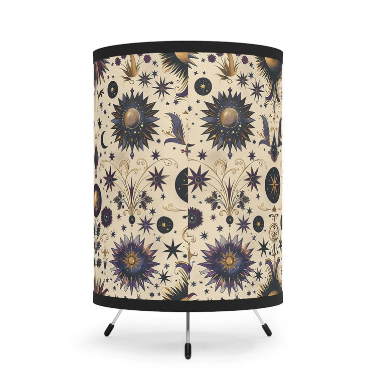 Bohemian Tripod Lamp with Celestial Design Shade, Home Decor, Meditative Lighting, Gift for Housewarming, Boho Aesthetic, Unique Night Light