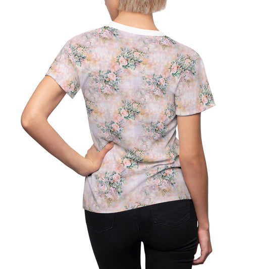 Floral Print Women's Cut & Sew Tee, Soft Summer Top, Perfect for Casual Outings, Birthday Gift, Garden Party Attire