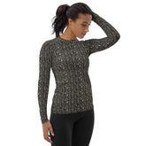Womens Geometric Key Design Rashguard - Seamless All-Over Print, Stylish Everyday Top for Active & Casual Wear