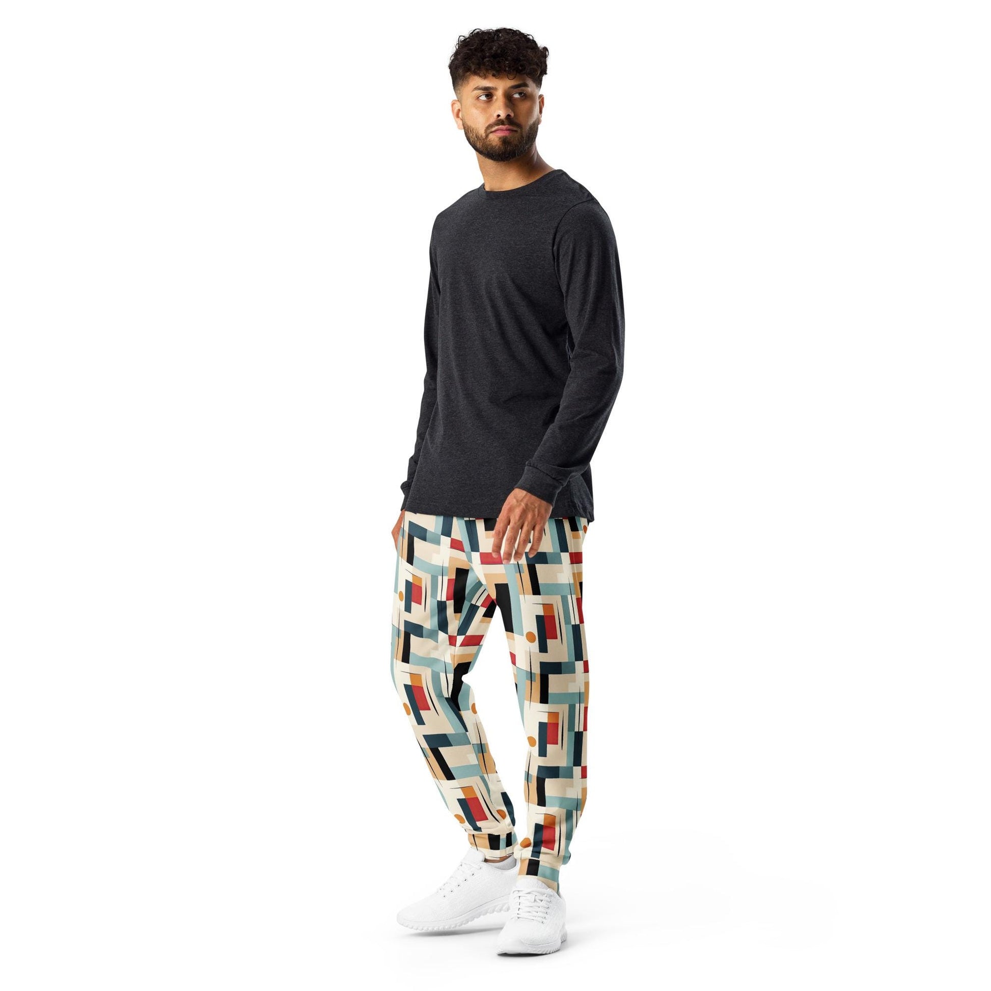 Men&#39;s 90&#39;s Geometrical Print Joggers | Stylish All-Over Pattern | Comfortable & Trendy | Perfect for Casual Wear or Lounging in Retro Style