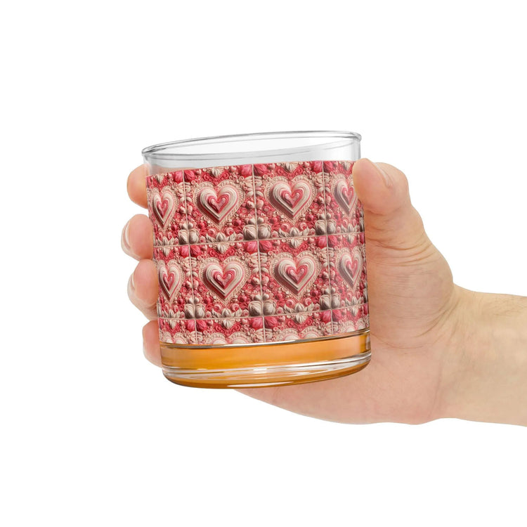 Valentines Heart Design Rocks Glass, Romantic Drinkware, Heart Pattern Whiskey Glass, Valentine&