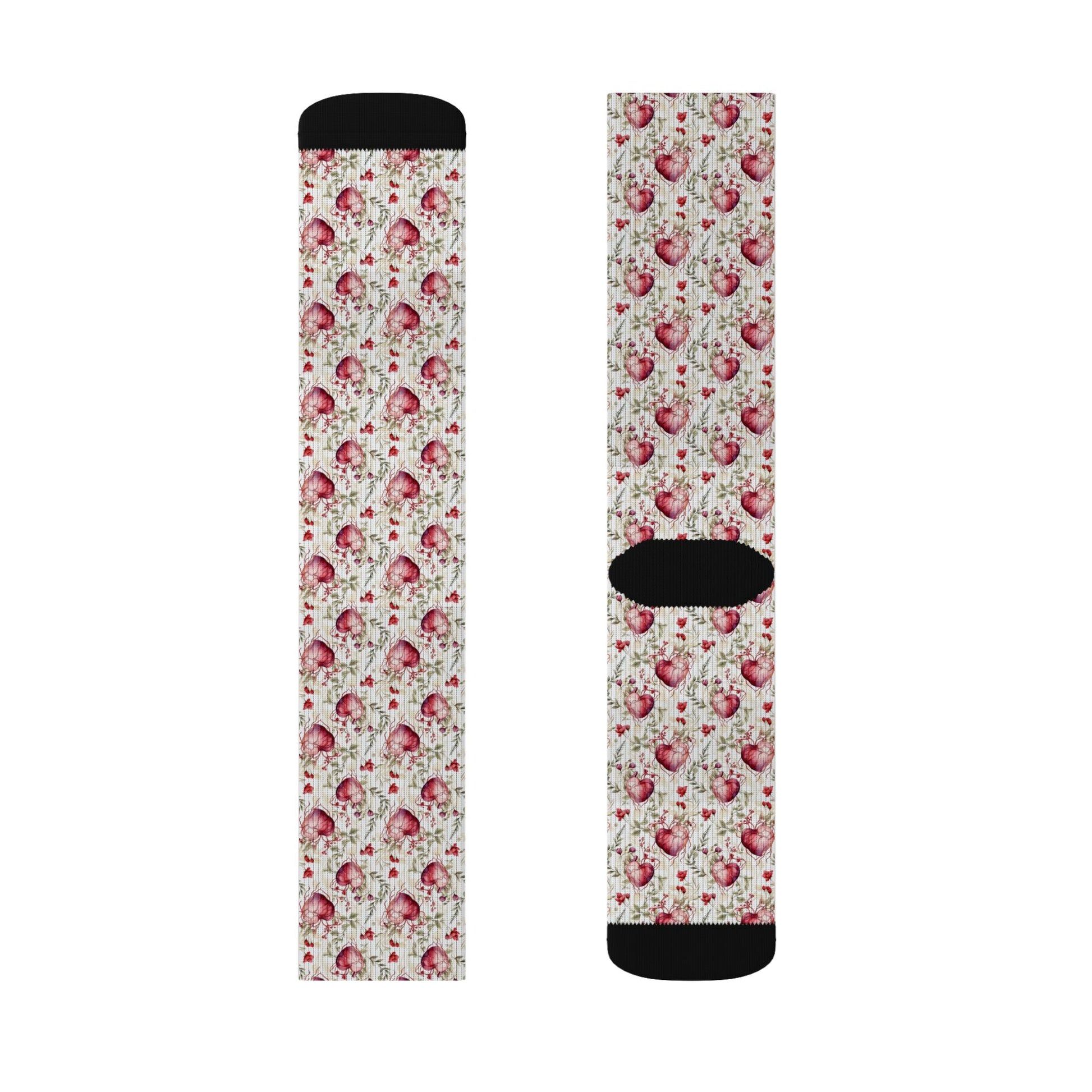 Romantic Hearts Sublimation Socks, Cute Gift for Her, Valentines Gift, Cozy Pair, Everyday Fashion Accessories