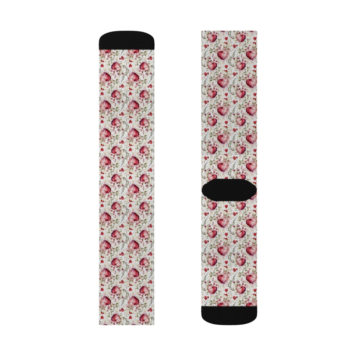 Romantic Hearts Sublimation Socks, Cute Gift for Her, Valentines Gift, Cozy Pair, Everyday Fashion Accessories