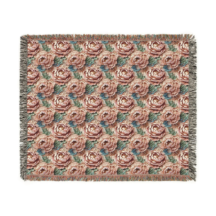 Floral Woven Blanket - Cozy Throw, Home Decor, Gift for Her, Wedding Present, Bohemian Style
