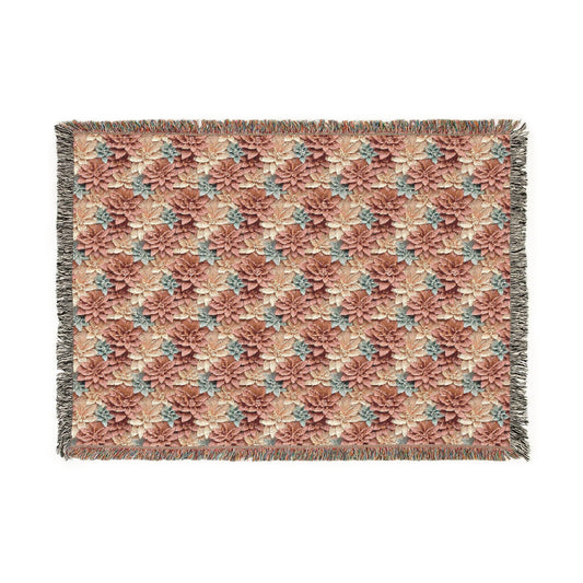 Boho Floral Woven Blanket, Cozy Throw for Home Decor, Gift for Housewarming, Rustic Blanket for Couch, All-Season Blanket