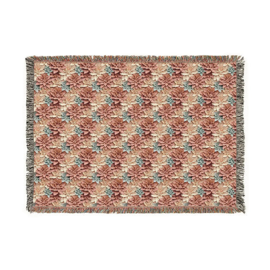 Boho Floral Woven Blanket, Cozy Throw for Home Decor, Gift for Housewarming, Rustic Blanket for Couch, All-Season Blanket