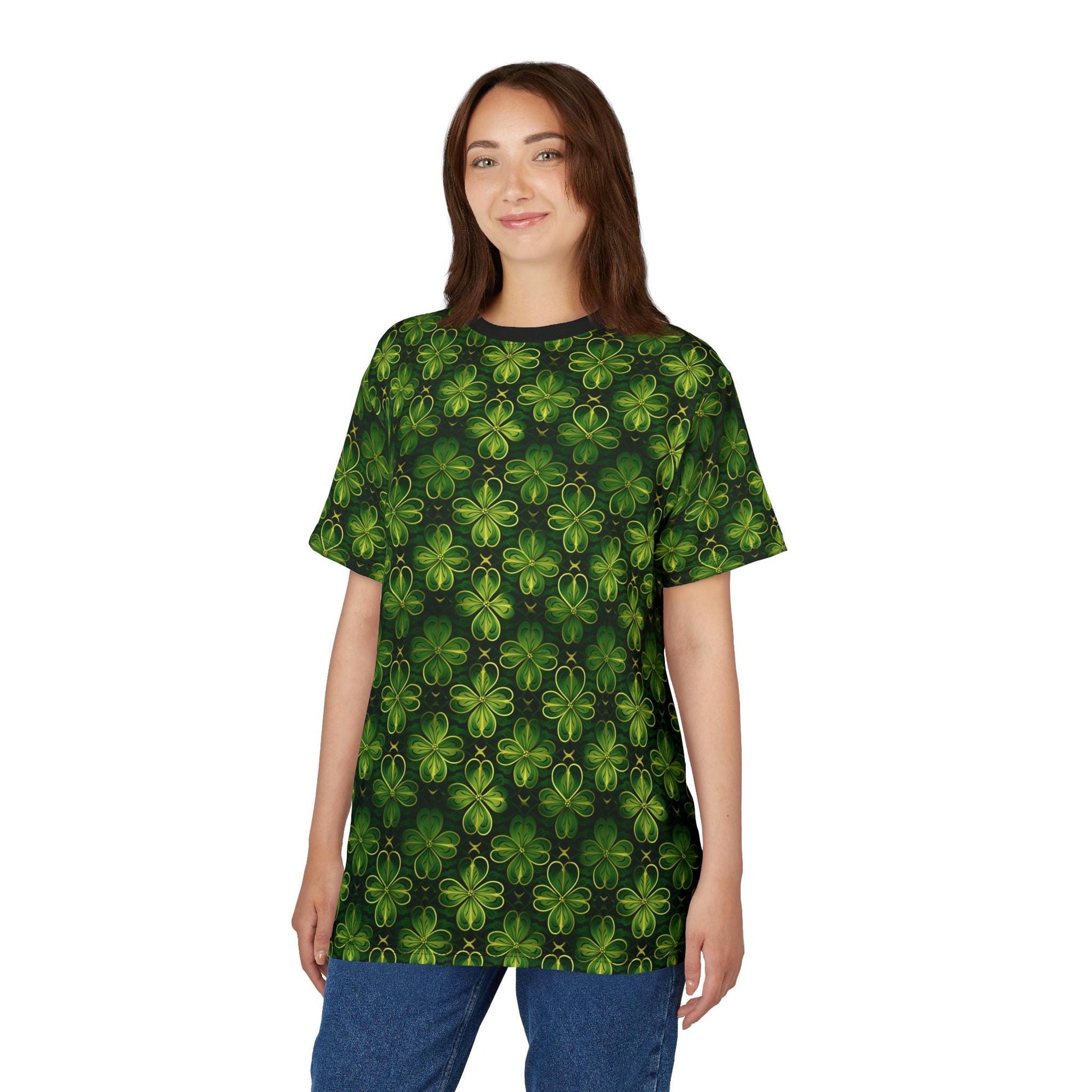 St. Patrick's Day Unisex Tee - Shamrock Cut & Sew T-Shirt, Green Floral Print Top, Celebrate Luck, Irish Pride Wear, Unique Gift Idea