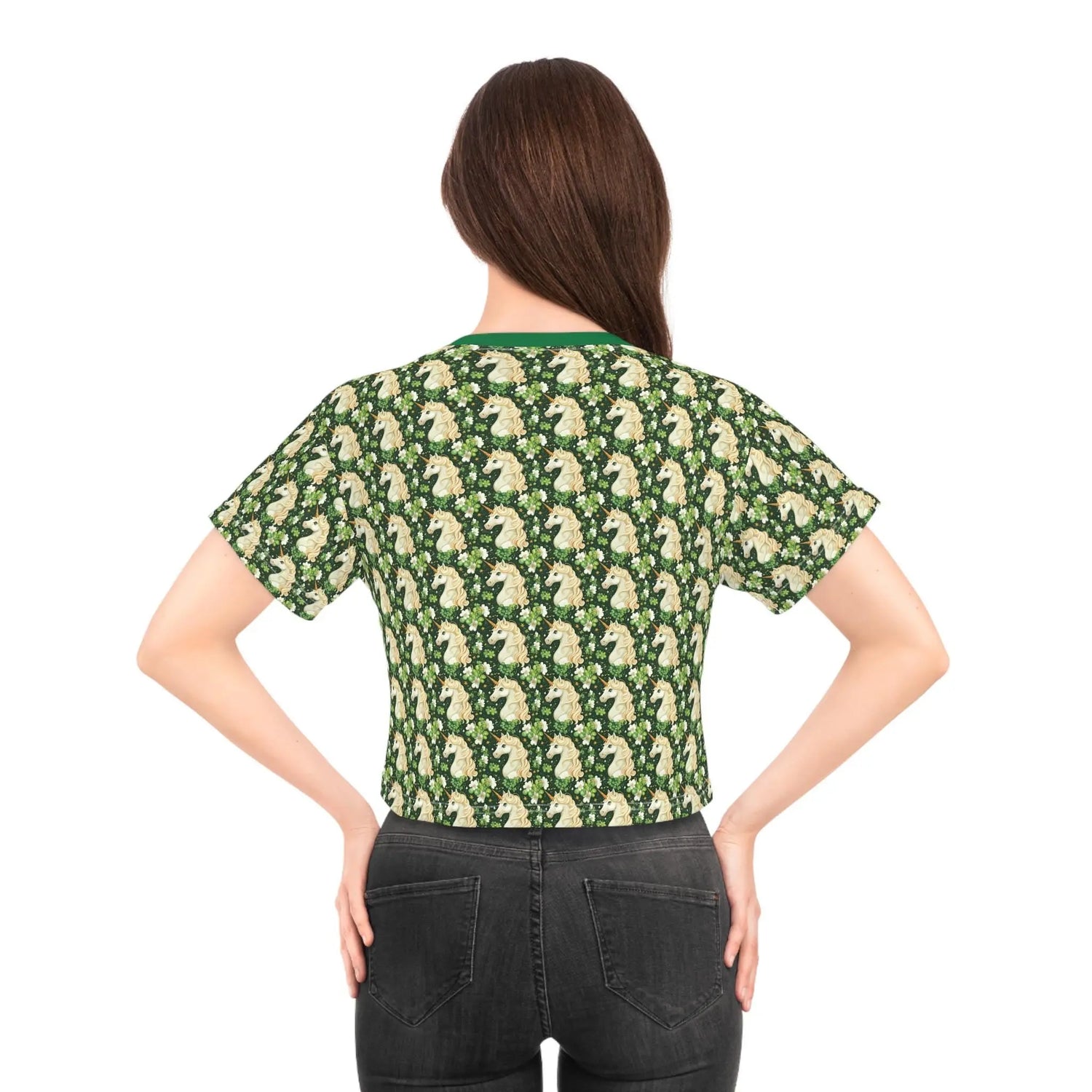 Unicorn Pattern Crop Tee - Whimsical Summer Top for Unicorn Lovers, Festival Wear, Gift for Her, Vintage Style, Casual Chic