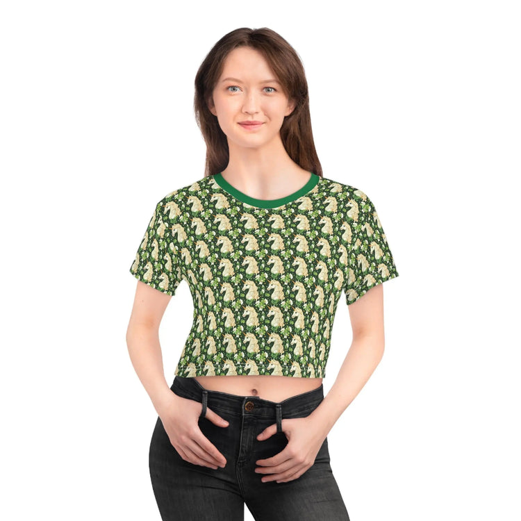 Unicorn Pattern Crop Tee - Whimsical Summer Top for Unicorn Lovers, Festival Wear, Gift for Her, Vintage Style, Casual Chic