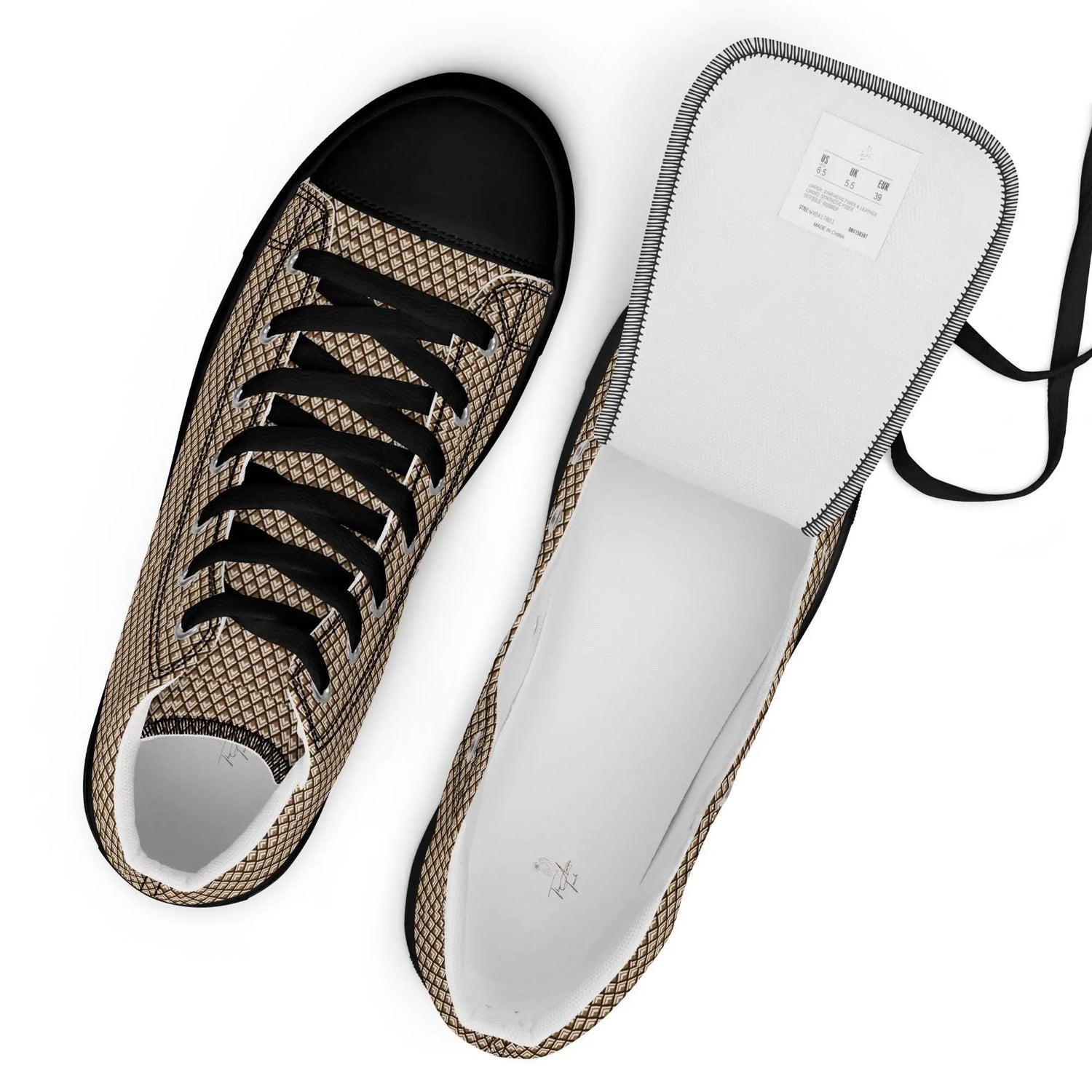 Geometric All-Over Pattern Men’s High Tops | Trendy Custom Sneakers | Stylish Modern Footwear for Men | Unique, Bold & Comfortable