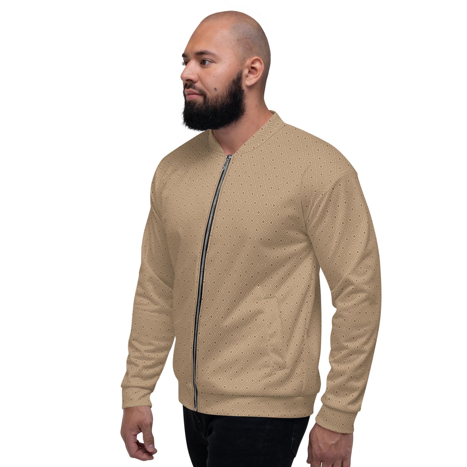 Geometric All-Over Pattern Men’s Bomber Jacket | Stylish Casual Outerwear | Trendy & Comfortable Fashion Jacket for Men
