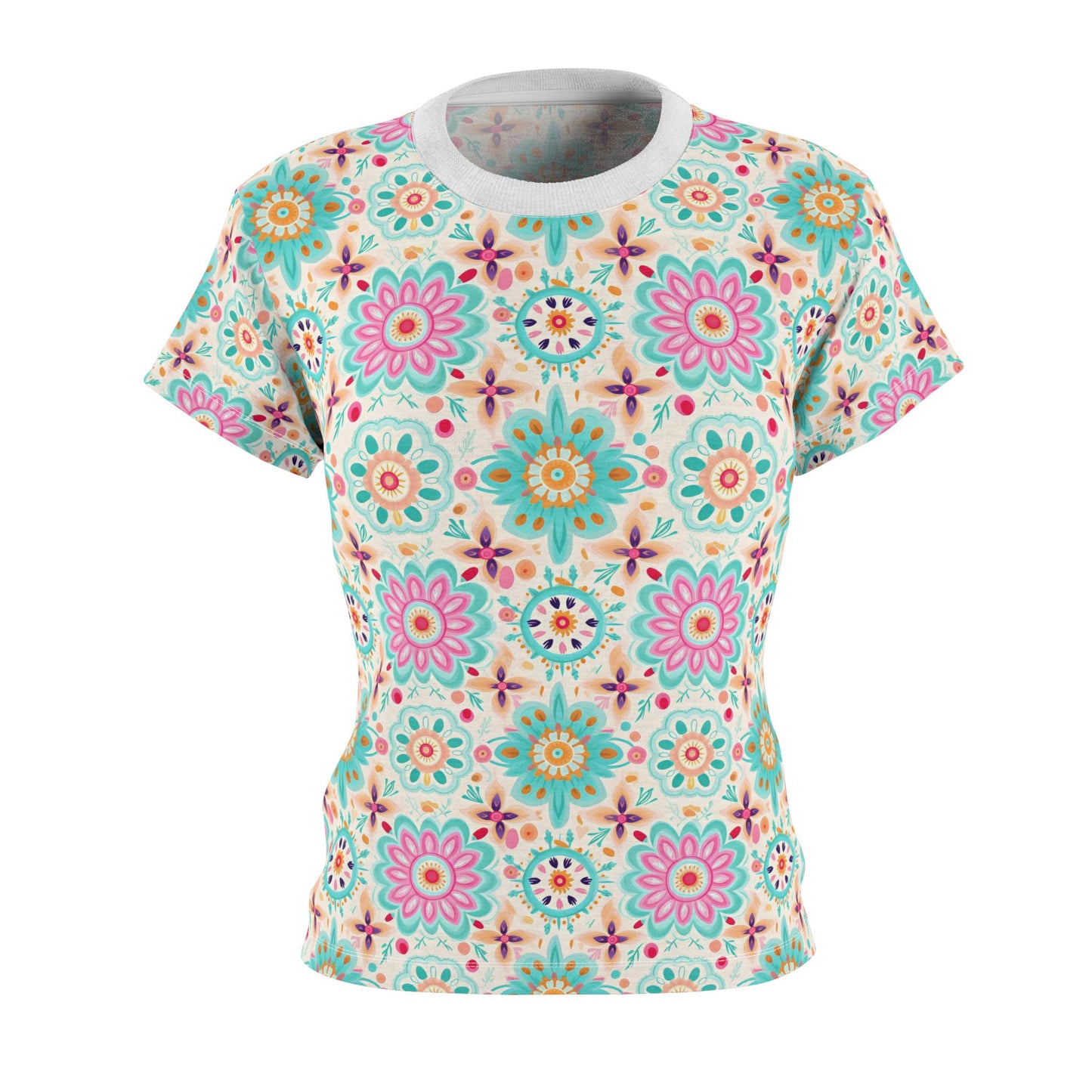 Floral Women's Cut & Sew Tee, Boho Shirt, Casual Summer Top, Gift for Her, Floral Print T-Shirt